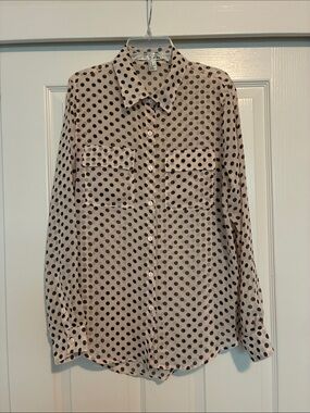Forever 21 Beige Button-Down Shirt with Black Polka Dots
